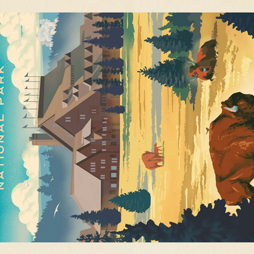 Yellowstone National Park: Old Faithful Inn Bisons, Vintage Poster 500 Jigsaw Puzzle 3D Modell