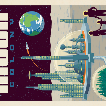 Moon Colony: Home Away From Home, Vintage Poster 1000 Jigsaw Puzzle 3D Modell