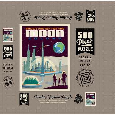 Moon Colony: Home Away From Home, Vintage Poster 500 Jigsaw Puzzle box 3D Modell