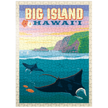 puzzleplate Hawaii: Big Island (Manta Rays), Vintage Poster 500 Jigsaw Puzzle