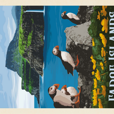 Faroe Islands, Vintage Poster 100 Jigsaw Puzzle 3D Modell