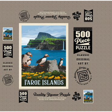 Faroe Islands, Vintage Poster 500 Jigsaw Puzzle box 3D Modell