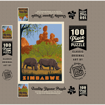 Zimbabwe, Vintage Poster 100 Jigsaw Puzzle box 3D Modell