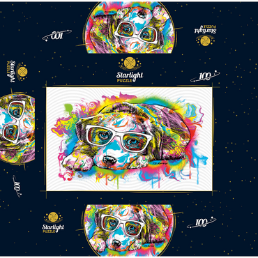 Puppy Drip Art 100 Jigsaw Puzzle box 3D Modell