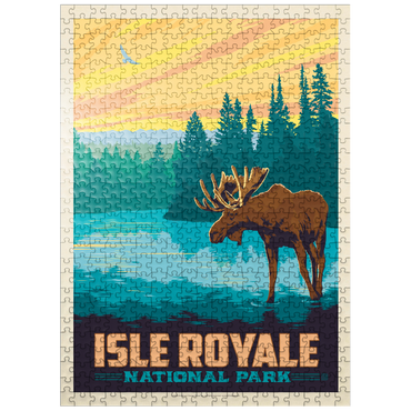 puzzleplate Isle Royale National Park: Morning Moose, Vintage Poster 500 Jigsaw Puzzle