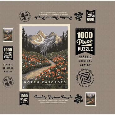 North Cascades National Park: Summer Hike, Vintage Poster 1000 Jigsaw Puzzle box 3D Modell