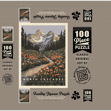 North Cascades National Park: Summer Hike, Vintage Poster 100 Jigsaw Puzzle box 3D Modell