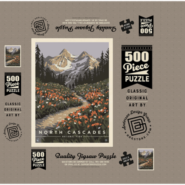 North Cascades National Park: Summer Hike, Vintage Poster 500 Jigsaw Puzzle box 3D Modell