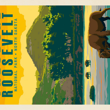 Theodore Roosevelt National Park: Bison, Vintage Poster 100 Jigsaw Puzzle 3D Modell