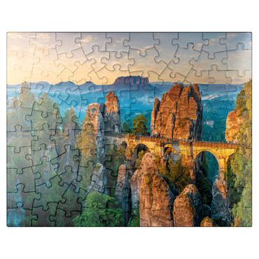 puzzleplate Sunrise at the Bastei in Saxon Switzerland, Saxony, Germany 100 Jigsaw Puzzle