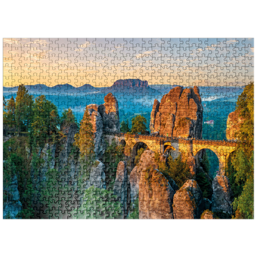 puzzleplate Sunrise at the Bastei in Saxon Switzerland, Saxony, Germany 500 Jigsaw Puzzle