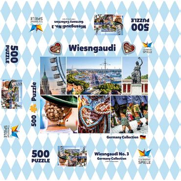 Wiesgaudi No.3 - Colorful collage of the Oktoberfest in Munich, Theresienwiese, Bavaria, Germany 500 Jigsaw Puzzle box 3D Modell