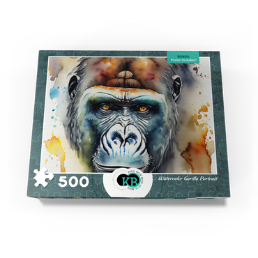 Abstract Watercolor Gorilla Portrait Wildlife Canvas 500 Jigsaw Puzzle box view3