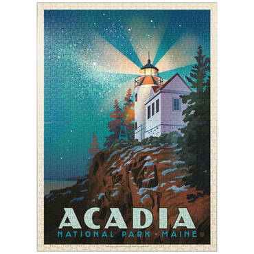 puzzleplate Acadia National Park: Lighthouse At Night, Vintage Poster 1000 Jigsaw Puzzle