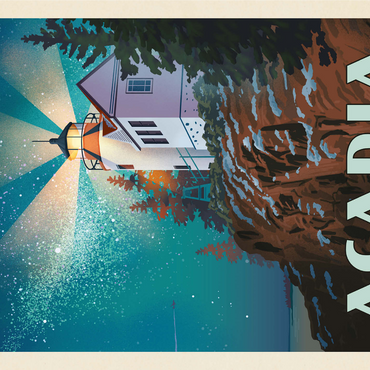 Acadia National Park: Lighthouse At Night, Vintage Poster 1000 Jigsaw Puzzle 3D Modell