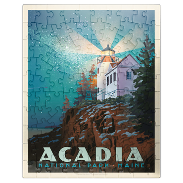 puzzleplate Acadia National Park: Lighthouse At Night, Vintage Poster 100 Jigsaw Puzzle