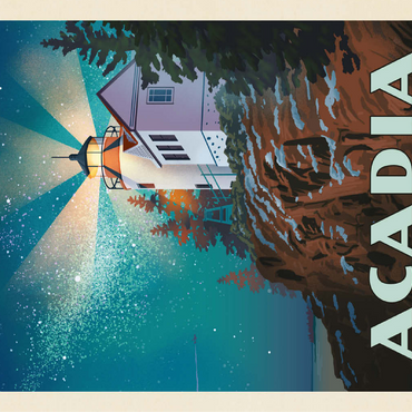 Acadia National Park: Lighthouse At Night, Vintage Poster 100 Jigsaw Puzzle 3D Modell