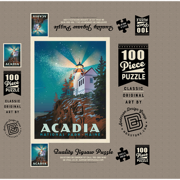 Acadia National Park: Lighthouse At Night, Vintage Poster 100 Jigsaw Puzzle box 3D Modell