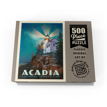 Acadia National Park: Lighthouse At Night, Vintage Poster 500 Jigsaw Puzzle box view3