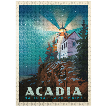 puzzleplate Acadia National Park: Lighthouse At Night, Vintage Poster 500 Jigsaw Puzzle