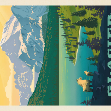 Glacier National Park: Grand Overlook, Vintage Poster 100 Jigsaw Puzzle 3D Modell