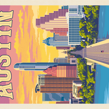 Austin, Texas: Sunset, Vintage Poster 1000 Jigsaw Puzzle 3D Modell