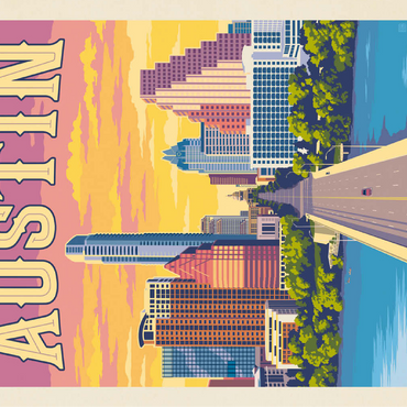Austin, Texas: Sunset, Vintage Poster 100 Jigsaw Puzzle 3D Modell