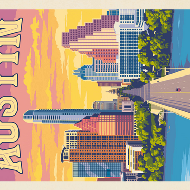Austin, Texas: Sunset, Vintage Poster 500 Jigsaw Puzzle 3D Modell