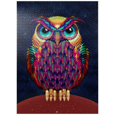 puzzleplate Colorful Geometric Owl on Starry Night 1000 Jigsaw Puzzle