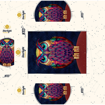 Colorful Geometric Owl on Starry Night 1000 Jigsaw Puzzle box 3D Modell