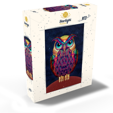 Colorful Geometric Owl on Starry Night 100 Jigsaw Puzzle box view2