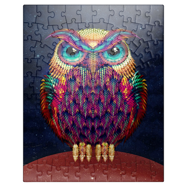 puzzleplate Colorful Geometric Owl on Starry Night 100 Jigsaw Puzzle