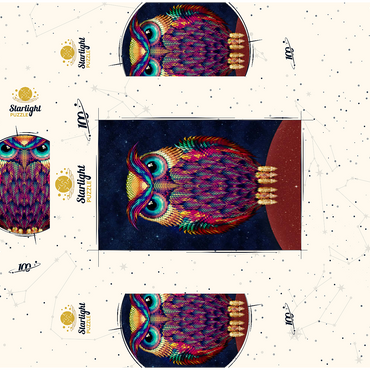 Colorful Geometric Owl on Starry Night 100 Jigsaw Puzzle box 3D Modell