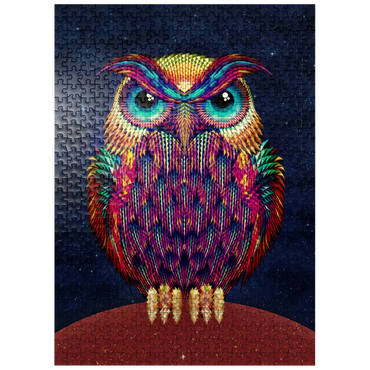 puzzleplate Colorful Geometric Owl on Starry Night 500 Jigsaw Puzzle