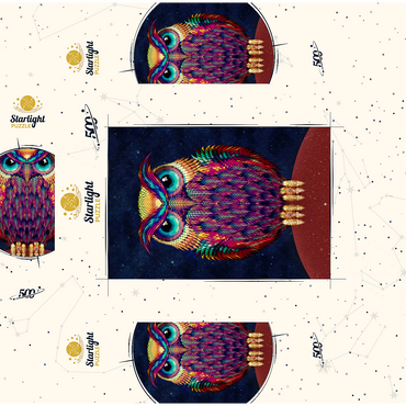 Colorful Geometric Owl on Starry Night 500 Jigsaw Puzzle box 3D Modell