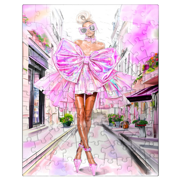 puzzleplate Glamorous Fashion Illustration with Pink Bow 100 Jigsaw Puzzle