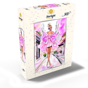 Glamorous Fashion Illustration with Pink Bow 500 Jigsaw Puzzle box view2