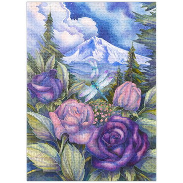 puzzleplate Dragonflies with Roses and Mountain View 1000 Jigsaw Puzzle