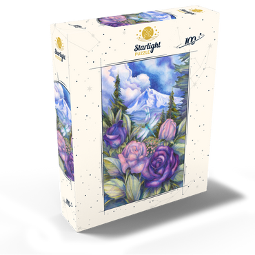 Dragonflies with Roses and Mountain View 100 Jigsaw Puzzle box view2