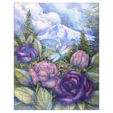 puzzleplate Dragonflies with Roses and Mountain View 100 Jigsaw Puzzle