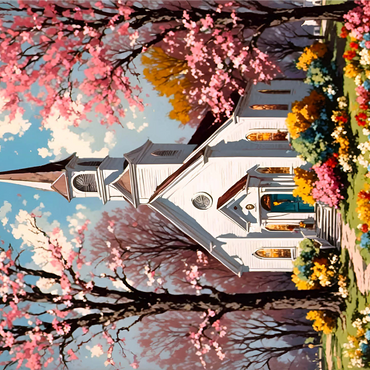 Charming Country Church in Spring Bloom 1000 Jigsaw Puzzle 3D Modell