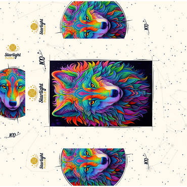 Vibrant Psychedelic Wolf Portrait 100 Jigsaw Puzzle box 3D Modell