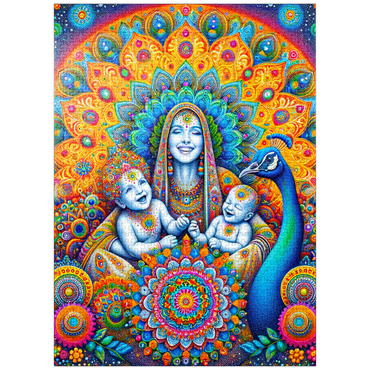 puzzleplate Vibrant Divine Mother with Children and Peacock 1000 Jigsaw Puzzle
