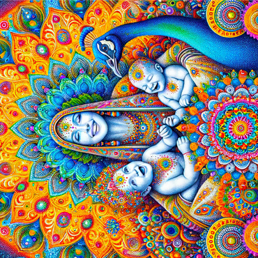Vibrant Divine Mother with Children and Peacock 1000 Jigsaw Puzzle 3D Modell