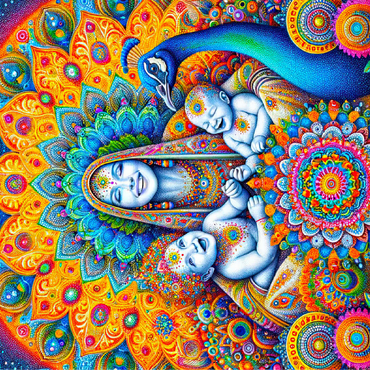 Vibrant Divine Mother with Children and Peacock 100 Jigsaw Puzzle 3D Modell