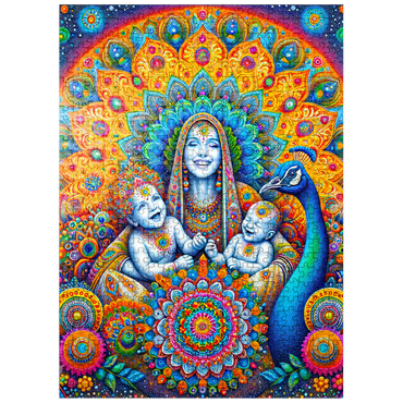 puzzleplate Vibrant Divine Mother with Children and Peacock 500 Jigsaw Puzzle