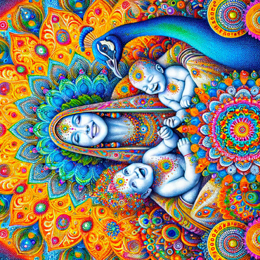 Vibrant Divine Mother with Children and Peacock 500 Jigsaw Puzzle 3D Modell