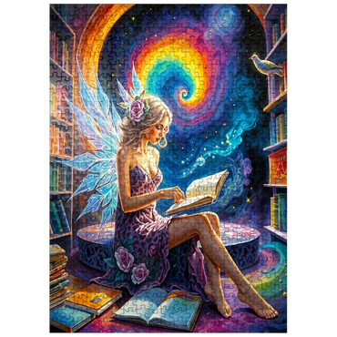 puzzleplate Enchanted Fairy Reading in Cosmic Library 500 Jigsaw Puzzle