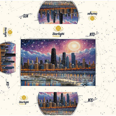 Snowy Fantasy Chicago Skyline 100 Jigsaw Puzzle box 3D Modell