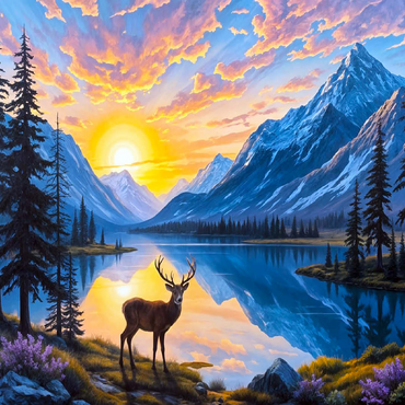 Deer at Sunset 100 Jigsaw Puzzle 3D Modell